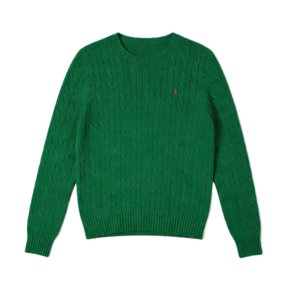 Ralph Lauren Cable Knit 100% Cotton Crewneck Sweater Size L Green